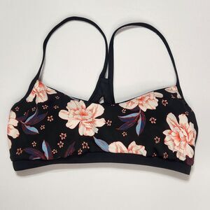 Floral Swim Top OS Padded Swimsuit Cut Out Tie Back Bathing Suit Flowers